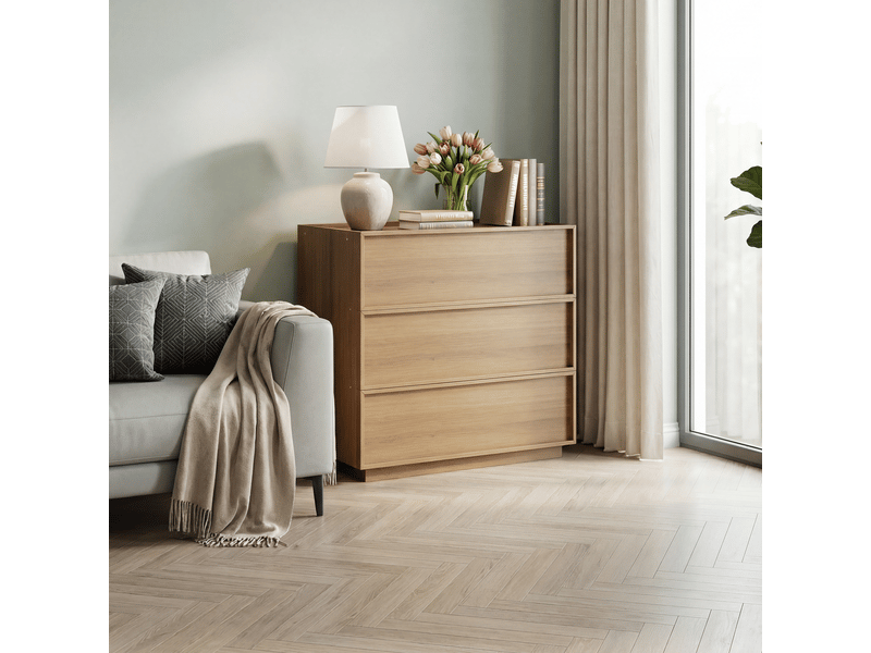  Commode moderne en bois - chêne - 3 tiroirs spacieux - design minimaliste - protection anti-basculement 80x48x78cm - Conforama A