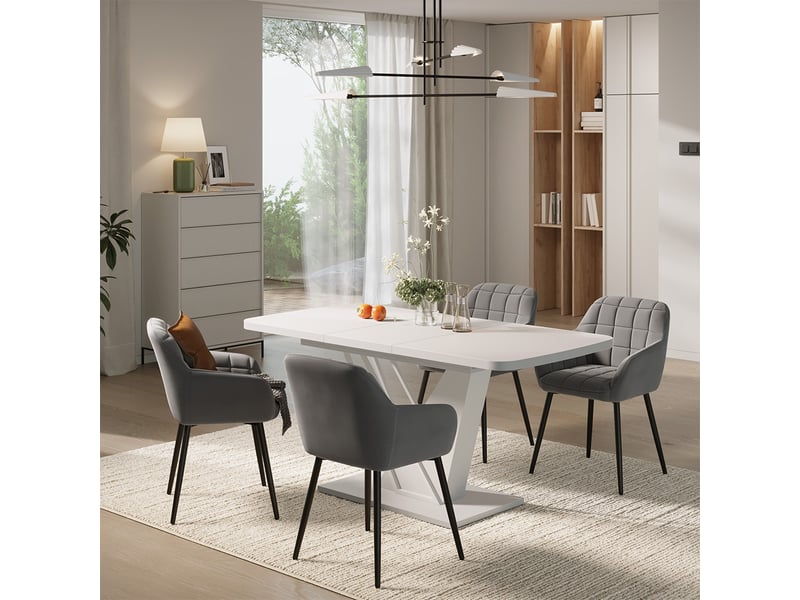  Vicco ensemble de table à manger, blanc, 120x80cm avec 4 chaises de salle à manger  - Conforama C