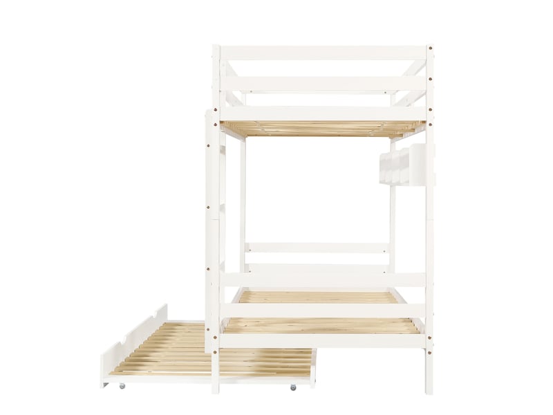 Lit superposé enfant 90x200 cm – blanc – couchage gigogne à roulettes, étagère 2 m, échelle 4 marches - Conforama D