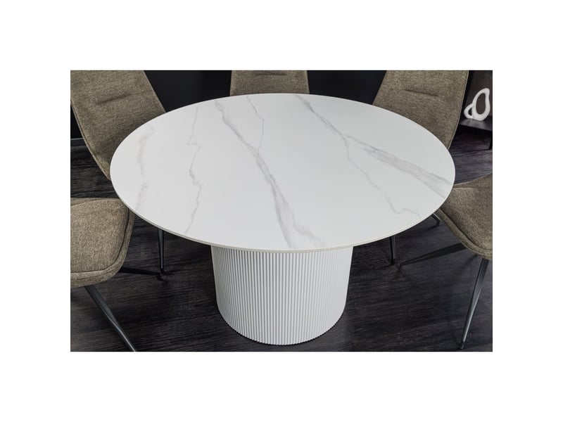 Table de salle à manger lumea – ronde 120 cm – effet marbre blanc – pied central large – style contemporain  - Conforama E