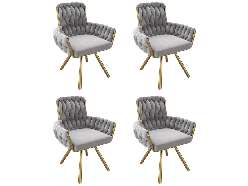  Lot de 4 chaises de salle à manger, 4 pieds métalliques, gris, pivotantes à 360°, dossier haut avec accoudoirs  - Conforama A