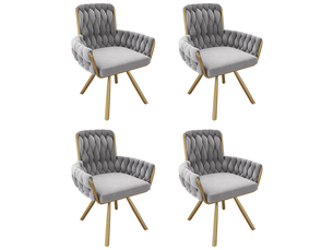 Lot de 4 chaises de salle à manger, 4 pieds métalliques, gris, pivotantes à 360°, dossier haut avec accoudoirs