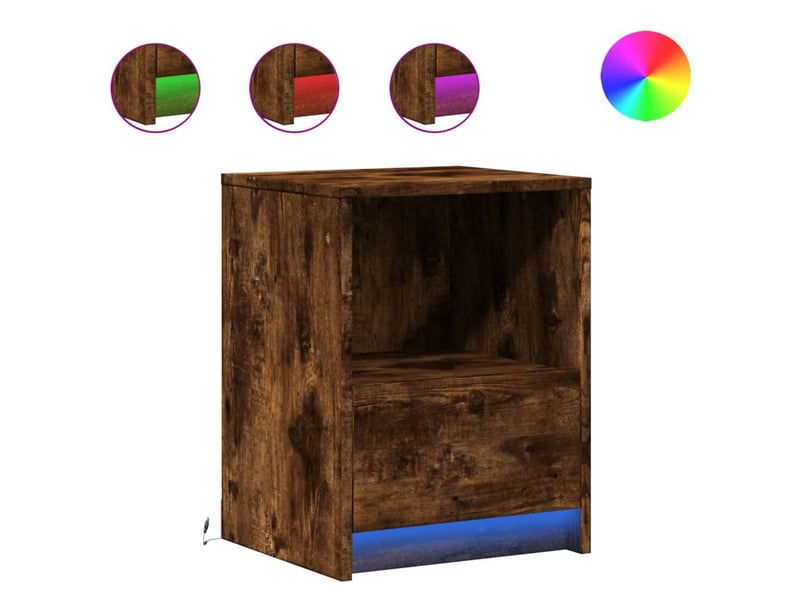  Table de chevet - cabinet de chevet - table de nuit et lumières led chêne fumé bois d'ingénierie  - Conforama A