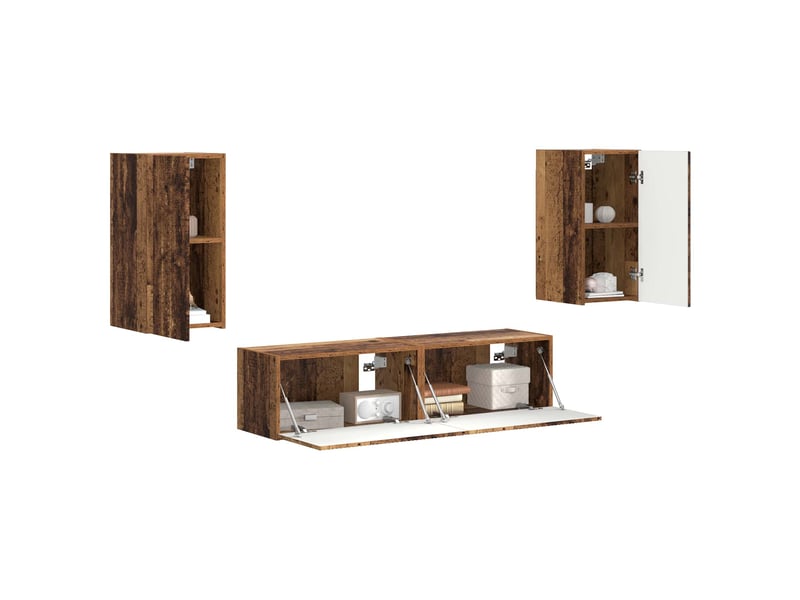  Ensemble meuble tv - banc tv - meuble de rangement 4 pcs bois ancien bois d'ingénierie  - Conforama C