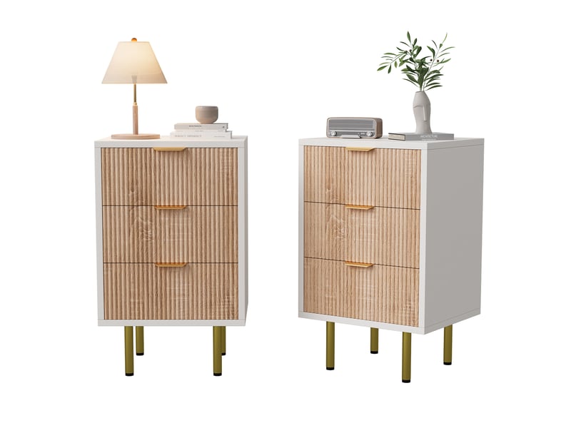  Lot de 2 table de chevet ,table à chevet avec 3 tiroirs ,commode, motif à rayures,40 x 40 x 65 cm, couleur bois  - Conforama A