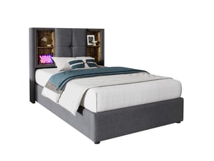 Lit coffre 90x200 cm REDOM   coloris gris
