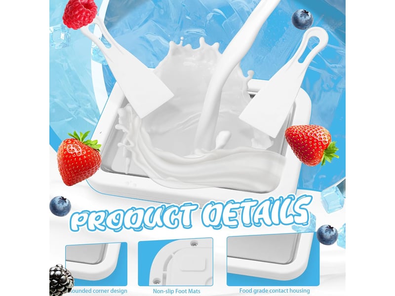  Moule à glace avec 2 spatules - petit appareil à glace roulée instantanée pour glaces roulées maison, yaourts glacés, gelatos GTR00685 - Conforama E
