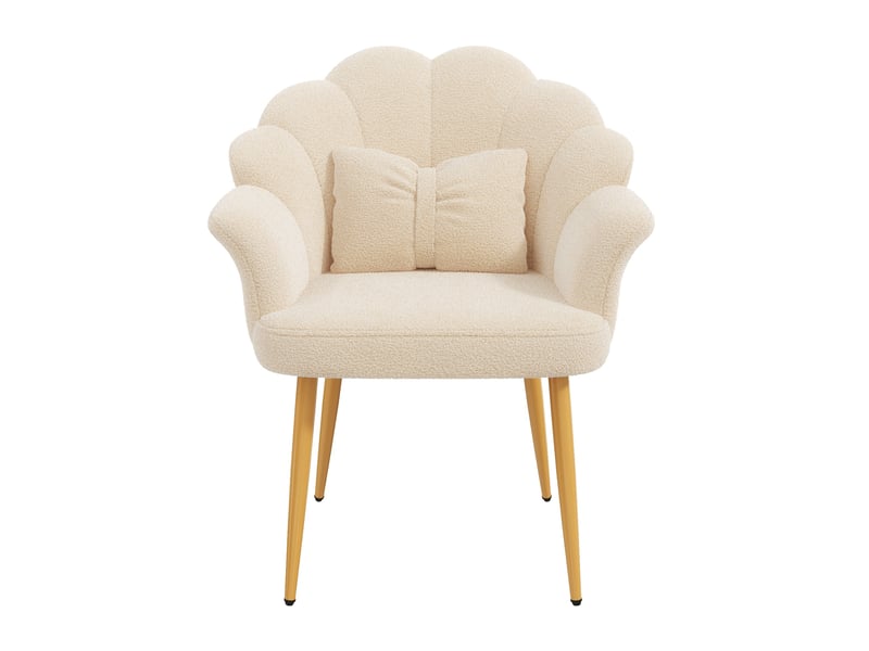  Lot de 2 fauteuils 64x65,5x85 cm en tissu teddy avec pieds dorés, beige  - Conforama E