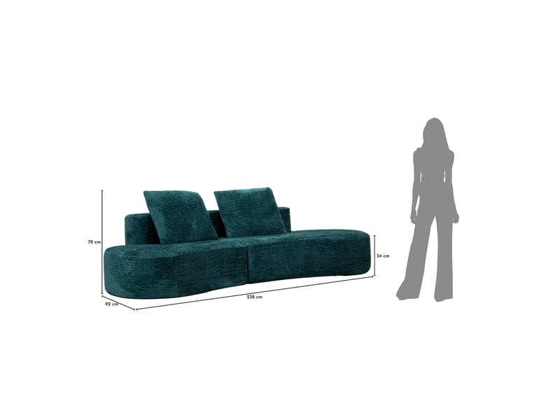 Canapé fixe 2 places masule, revêtement tissu bouclé, 40x43x115h cm bleu pétrole Masule - Conforama E