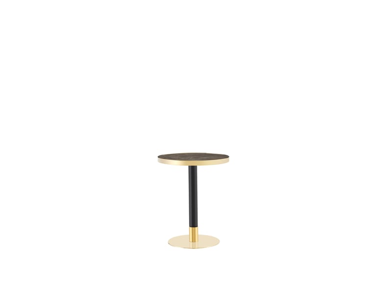 Table d’appoint ronde moderne, plateau effet marbre bord doré, structure métal noirdoré - Conforama A