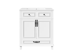 Meuble vasque autoportant 77 x 46 x 86 cm blanc céramique et mdf avec vasque intégrée rangement 9 casiers deux portes amorties et tiroir
