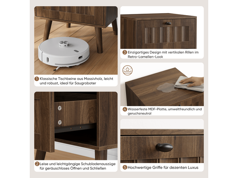 Table de chevet,43,5x40x57,5 cm,2 tiroirs,mdf,coloris noyer - Conforama E