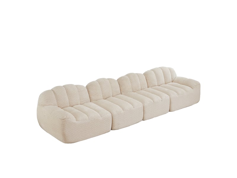  Canapé modulable 4 places en tissu bouclette beige blanc, assise profonde et modules flexibles pour le salon  - Conforama A