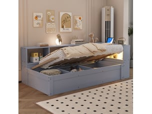 Lit avec rangement 90x200 cm <strong>OKWISH</strong>  <strong></strong> coloris gris