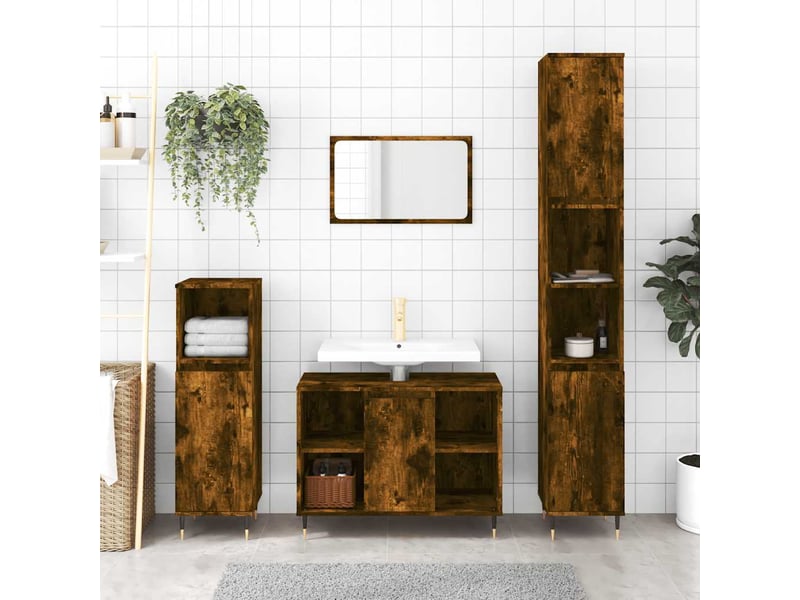  Amoire de salle de bain chêne fumé 30x30x100cm bois d'ingénierie shl4960  - Conforama B