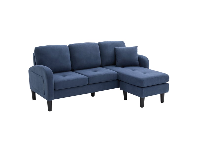 Canapé d'angle l modulable 166x118x77cm, canapé 3 places chaiselongue réversible, confort mousse, tissu côtelé, bleu - Conforama E