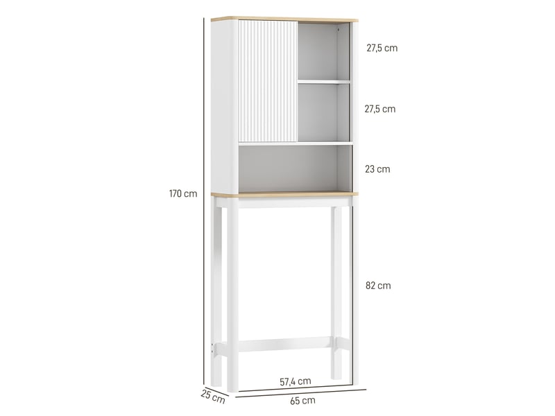  Meuble wc au-dessus des toilettes porte cannelée blanc 65 x 25 x 170 cm  - Conforama C