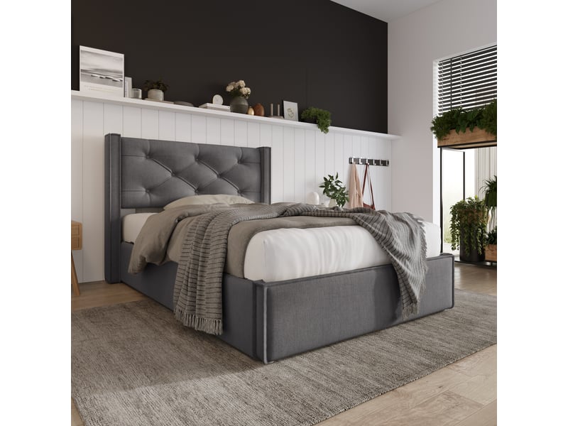  Lit 1 personne 90x200cm avec matelas, lit enfant avec sommier à lattes métalliques, lit simple, gris  - Conforama D