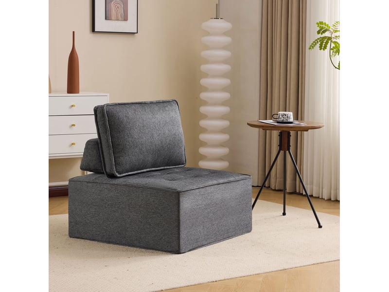  Canapé 1 place moderne 81x81x80 cm compact pour petits espaces gain de place confort ultra-doux lin gris foncé  - Conforama D