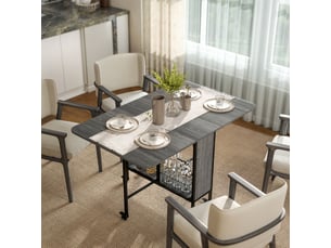 Table pliante de cuisine extensible salle à manger sur roulettes jusqu'à 6 personnes étagère intégrée, 6 roues, gris