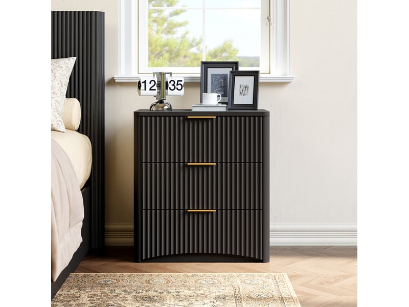  Table de chevet tcqpz 58 x 38 x 64 cm 3 tiroirs mdf noir poignées métalliques dorées  - Conforama D