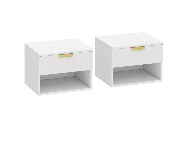  Lot de 2 tables de chevet suspendues, tables de nuit murales avec tiroir et niche, moderne, blanc, 40x34x29cm  - Conforama B