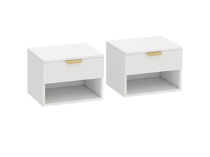 Lot de 2 tables de chevet suspendues, tables de nuit murales avec tiroir et niche, moderne, blanc, 40x34x29cm