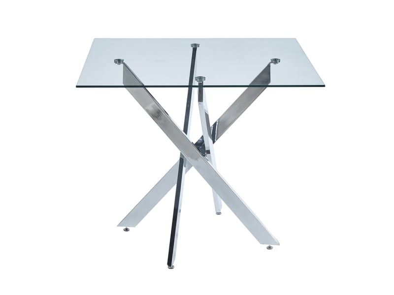  Table à manger carrée 80x80x75 cm en verre trempé et métal argenté  - Conforama E