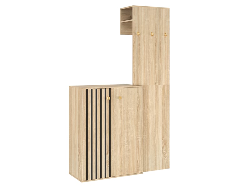  Meuble d'entrée avec penderie, rangement à chaussures, crochets et étagères réglables, 115 × 38,5 × 191,5 cm  - Conforama A