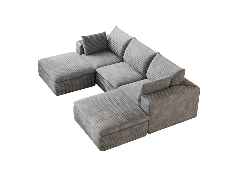  Canapé modulaire tcqpz 5 places 260 x 160 x 82 cm en velours côtelé gris foncé coussins amovibles sans montage  - Conforama A