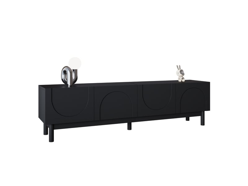  Meuble tv bas noir 169 x 34 x 45,5 cm avec 4 portes sans poignées et étagères  - Conforama A