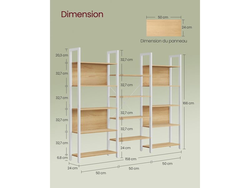  Bibliothèque étagère de rangement 158 x 24 x 166 cm capacité 140 kg style industriel finition mate en aggloméré noir 12_0009840  - Conforama B
