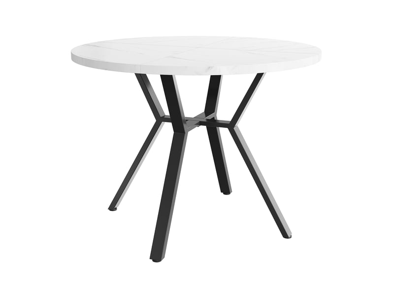  Table ronde 100×100×75cm avec pieds en métal, style moderne et sobre, motif marbre (non en marbre), mdf, noir et blanc  - Conforama E
