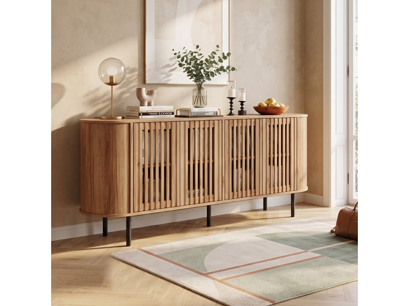  Buffet effet bois 4 portes cannées 160x40x70cm  - Conforama B