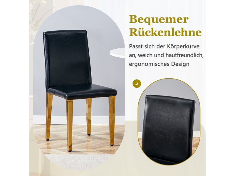  Chaises de salle à manger lot de 2 à dossier ergonomique  - pieds en métal, similicuir noir et or  - Conforama E