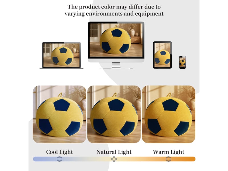 Fauteuil simple - 130x90cm - fauteuil pouf géant motif ballon de football en mousse et flannel doux - jaune et bleu - Conforama D