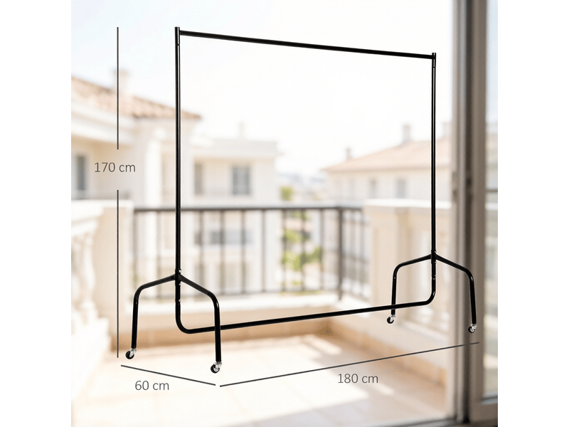 Portant à vêtements sur roulettes en acier noir 180 x 60 x 170 cm  - Conforama C