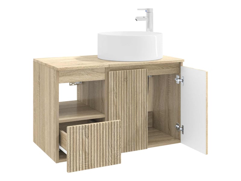  Ensemble de mobilier de salle de bain 2 pc chêne sonoma cf64136  - Conforama D