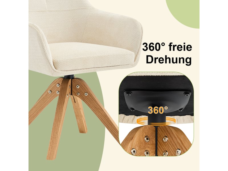  Lot de 2 chaises de salle à manger,58x46x82 cm,pivotantes 360°,tissu,beige  - Conforama D
