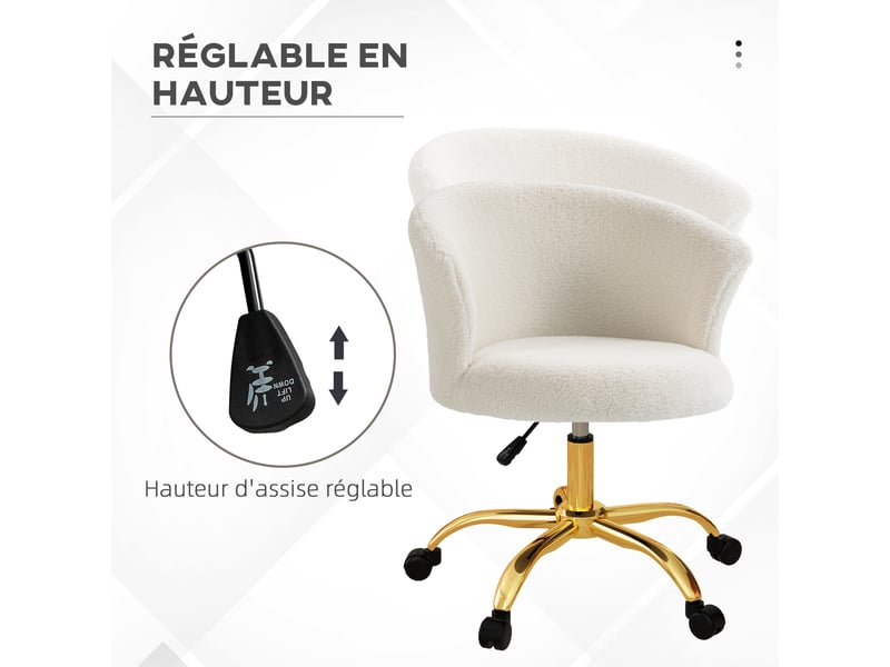 Chaise de bureau fauteuil de bureau ergonomique réglable en hauteur siège confortable pivotante acier piètement blanc - Conforama A