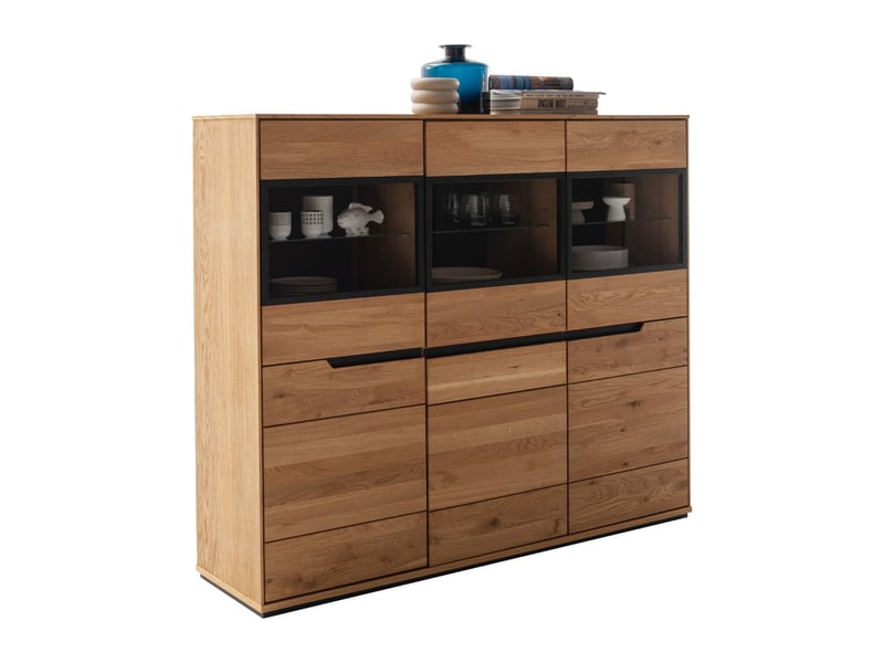  Buffet haut 3 portes avec vitrines coloris chêne sauvage - longueur 153 x profondeur 41 x hauteur 129 cm  - Conforama E
