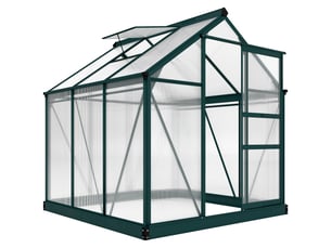 Serre de jardin polycarbonate 190 x 192 x 201 cm résistant aux uv 30+ fondation renforcé gouttière vert foncé