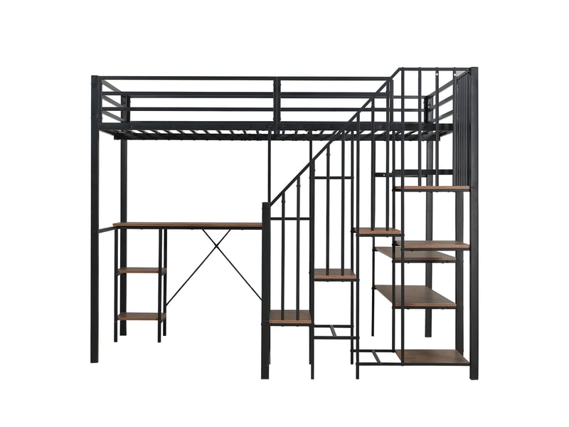  Lit mezzanine 120x200 cm, lit combiné pour enfant et adolescent avec bureau et escalier de rangement, structure robuste en métal et bois mdf, noir  - Conforama D