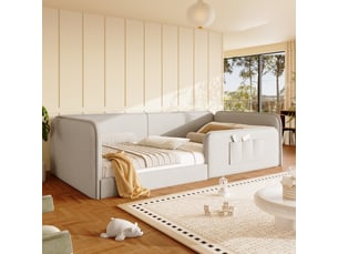 Lit avec rangement 90x200 cm <strong>KORFEE</strong>  <strong></strong> coloris beige