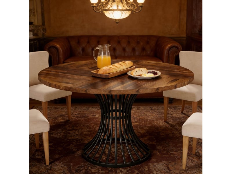 Table de salle à manger pour 6 personnes avec plateau rond et piètement en métal 119 × 119 × 76,5 cm  - Conforama E