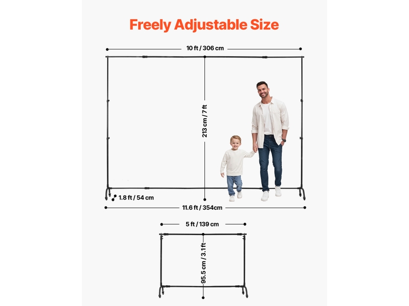  Vevor support toile fond 213x300 cm, acier, mobile avec roulettes.  - Conforama C
