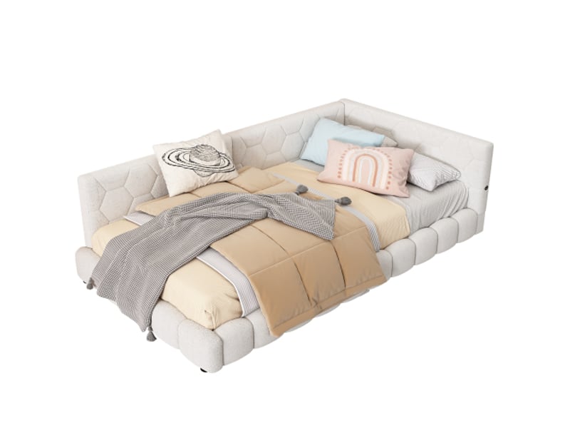  Lit de jour 90x200 canapé lit blanc velours avec lumière led et port usb type-c  - Conforama A