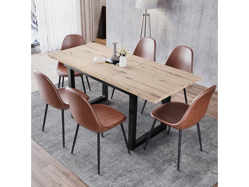  Table à manger extensible 140180 x 80 x 75 cm, effet bois naturel et noir, mdf et métal Fay Lum - Conforama E