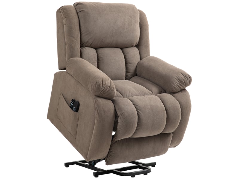  Fauteuil releveur électrique, massage et chauffage, repose-pieds, dossier inclinable, 93x104x100cm, télécommande, marron  - Conforama B