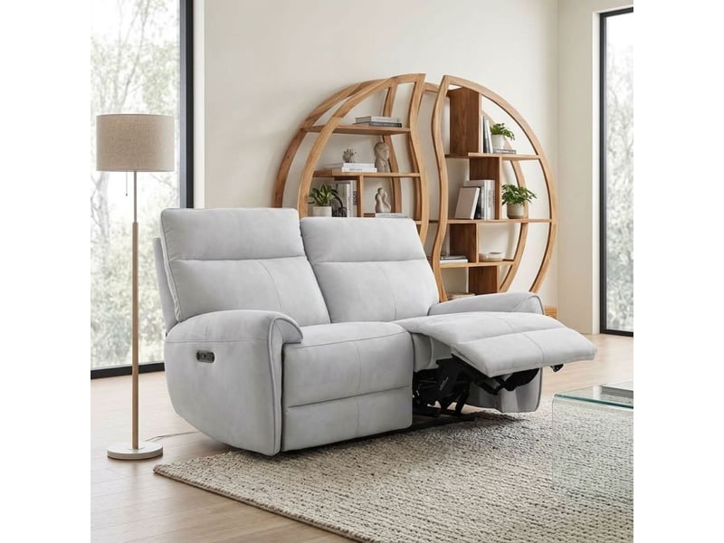  Canapé relax motorisé 2 pl en tissu microfibre gris clair – connor  - Conforama E